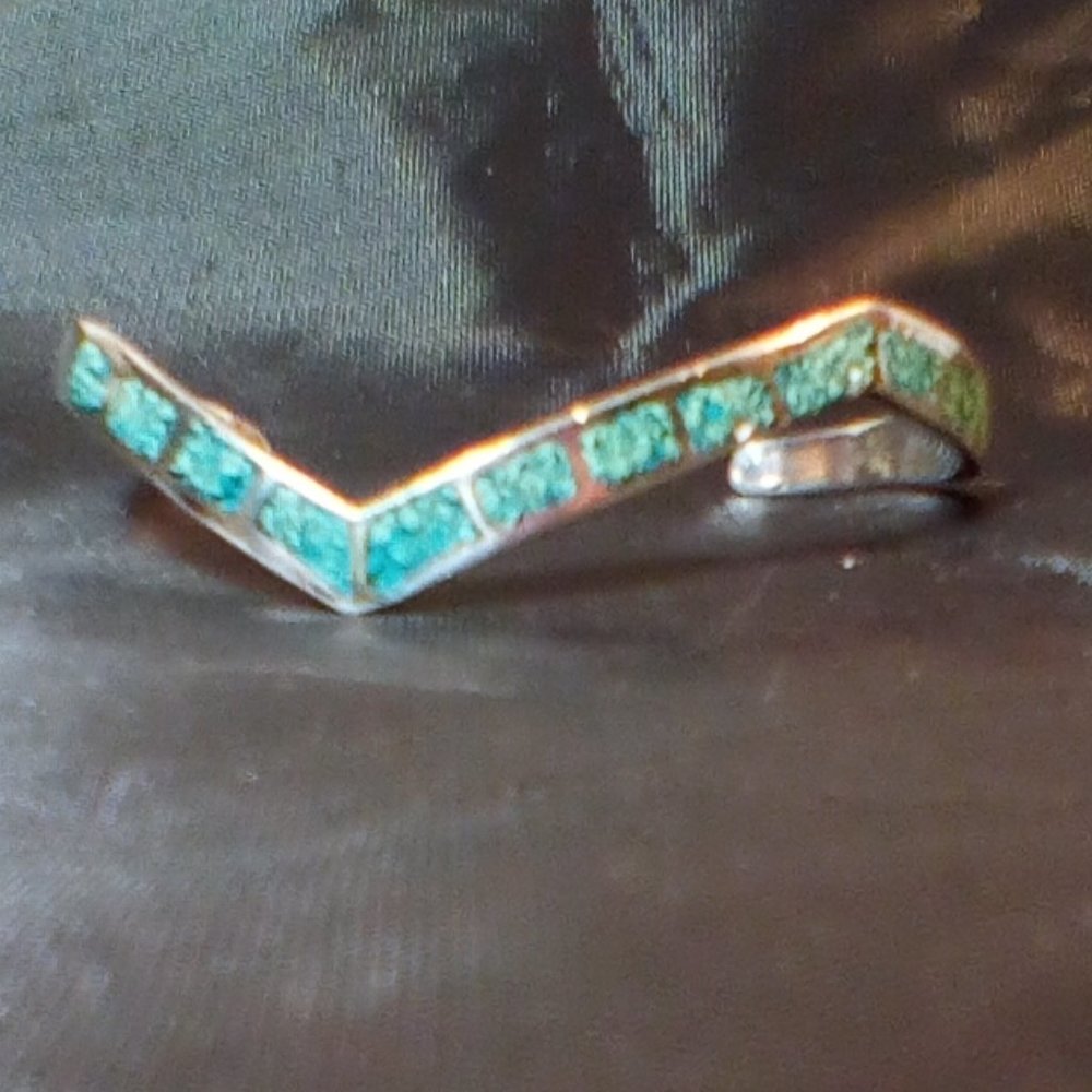Native American Bracelet Inlay Crushed Turquoise Silver Angled
